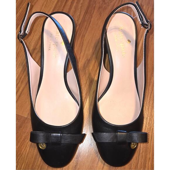Kate Spade Black Bow Sling Back Heels - Women's 5.5 - Picture 2 of 5